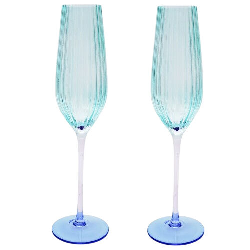 2pc Urban Ellie Ombre Champagne Stemmed Glass Aqua Blue 26cm