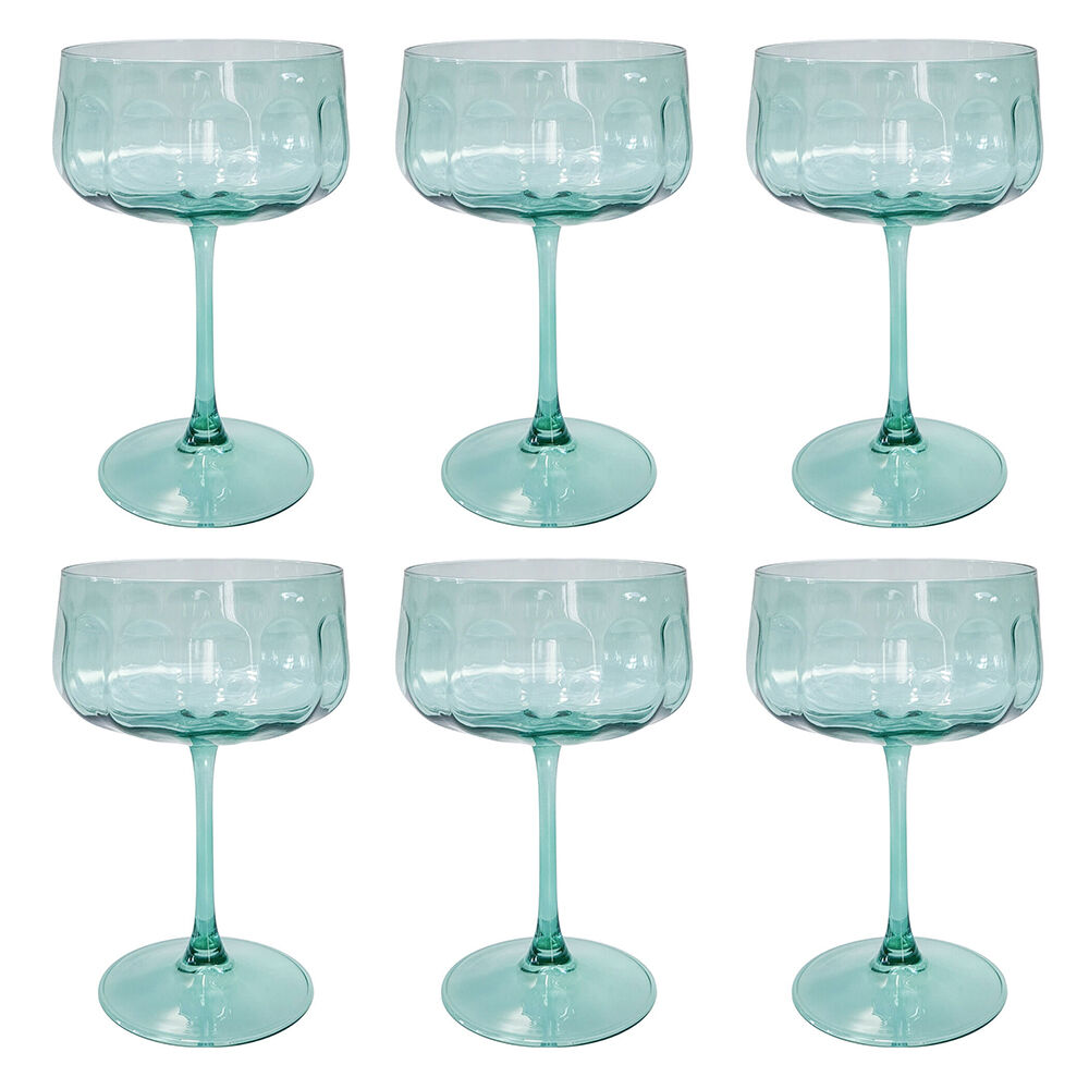 6PK Urban Tillie Coupe Champagne Cocktail Drinking Glass 365ml 16cm Green