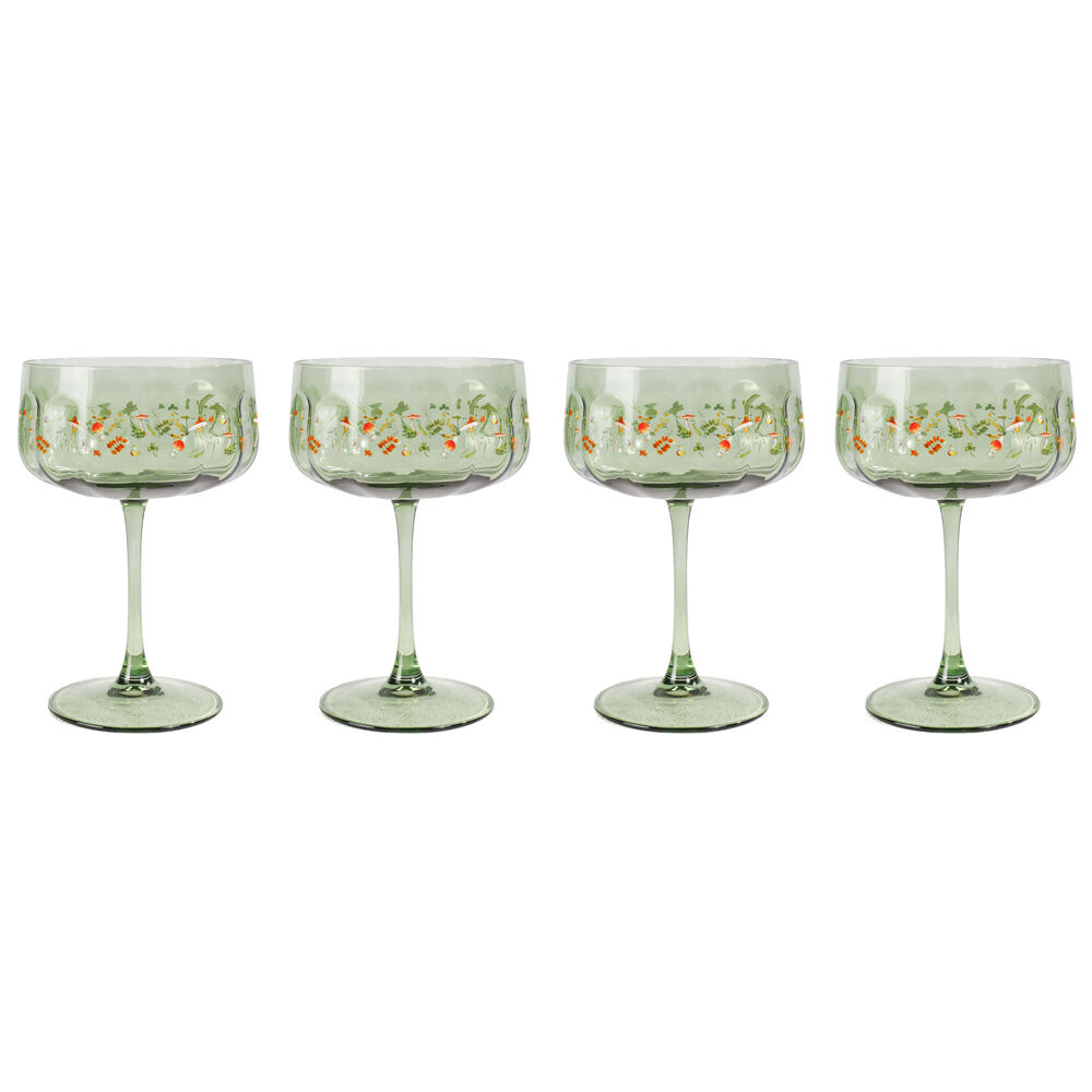 2x 2pc Urban Enchanted Garden Floral Coupe Champagne Drinking Glasses 16cm Green