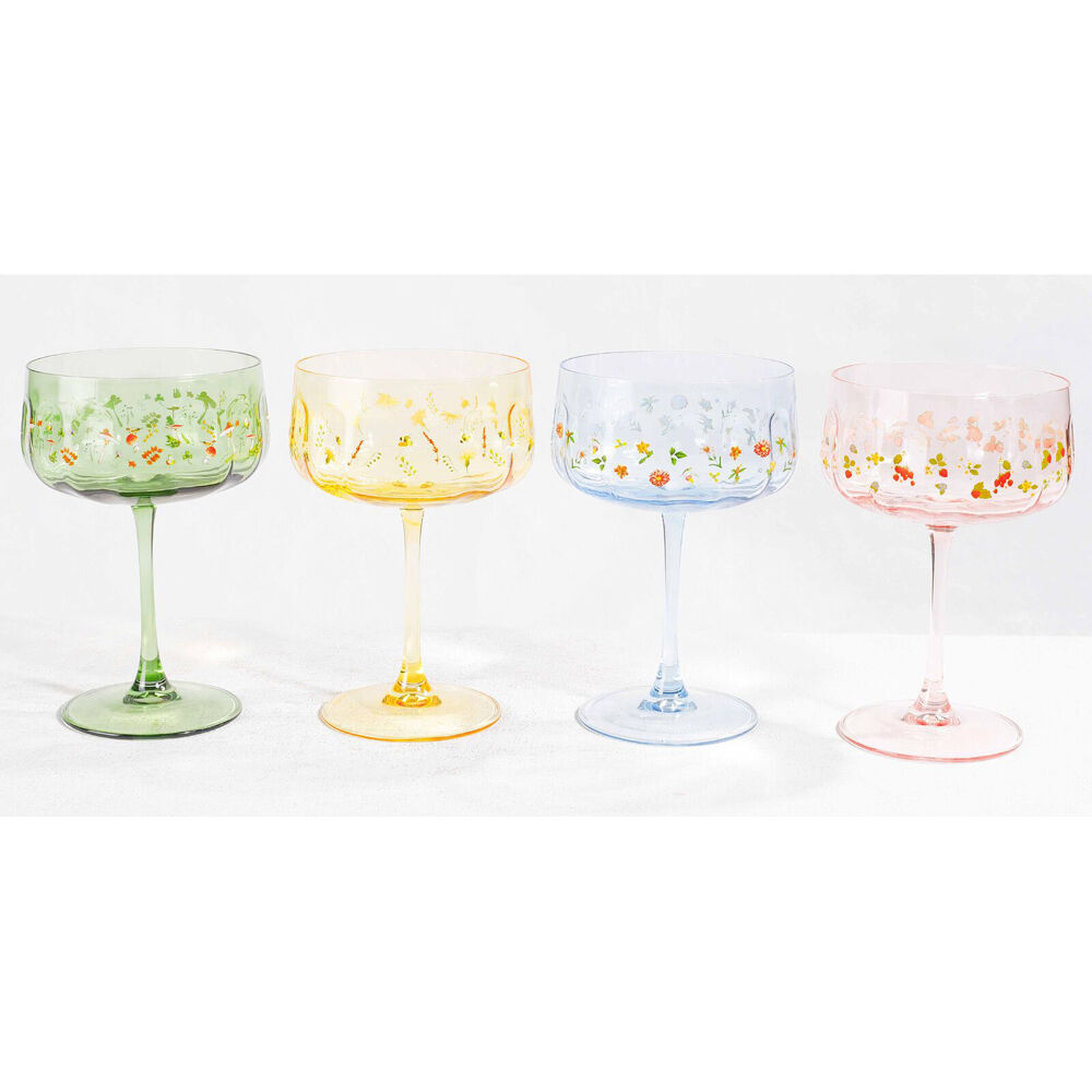 2PK Urban Botanicals Floral Coupe Champagne Drinking Glasses Set 16cm Blue