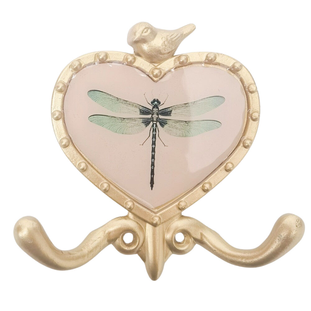 Urban Dragonfly Wall Metal Hook Home Decor Pink/Gold 12cm