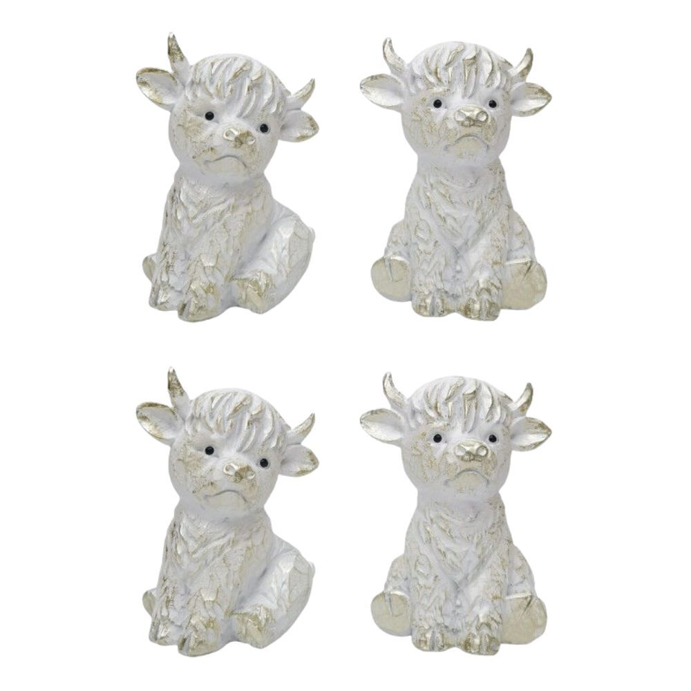 2x Urban Highland Cow Standing Resin Decoration White 1