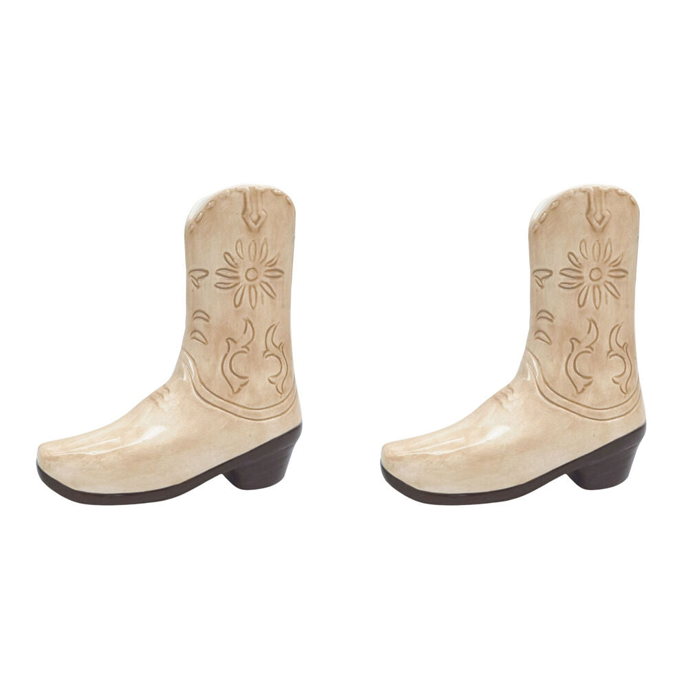 2PK Urban Ceramic Cowboy Boots Home Decor Flower Vase 19x17cm Tan