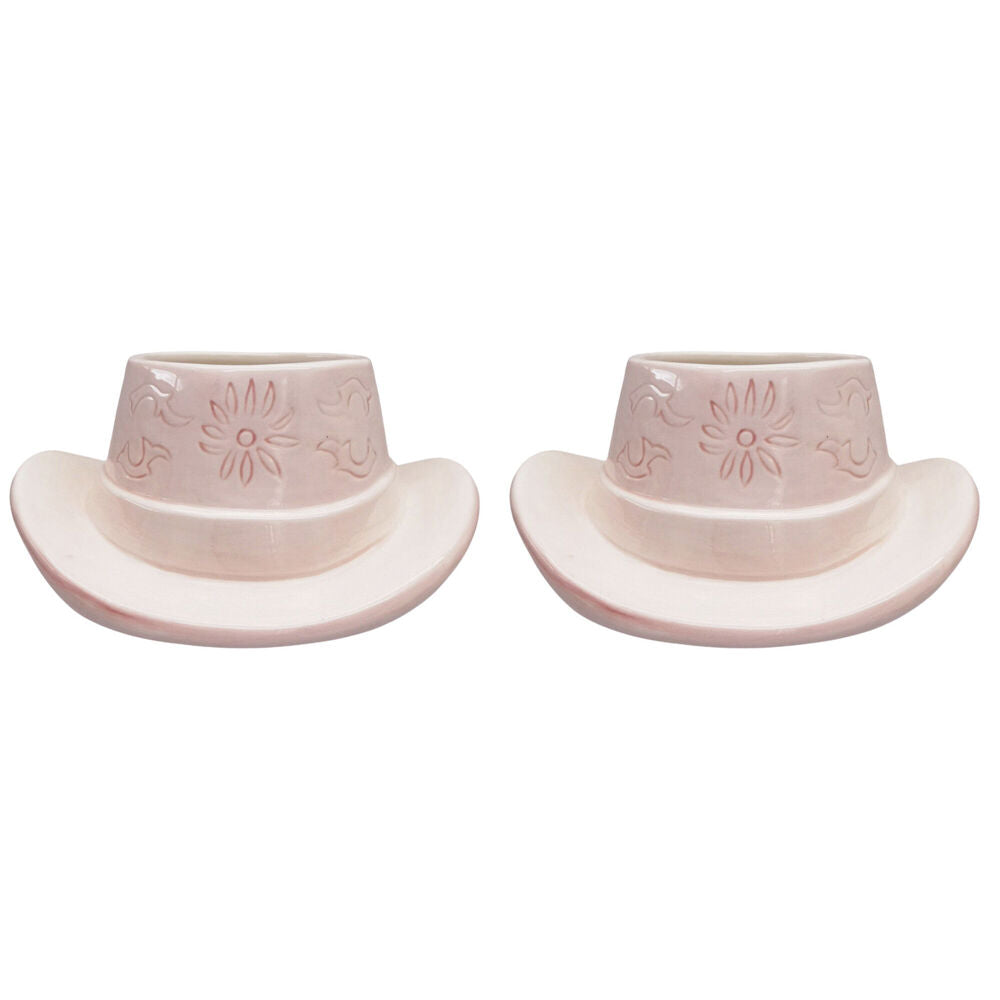 2PK Urban Ceramic Cowboy Hat Outdoor Garden Planter Pot 20x9cm Pink