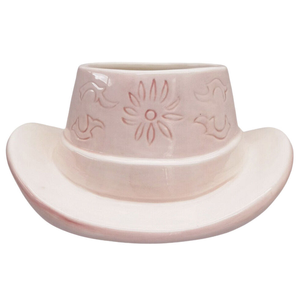 2PK Urban Ceramic Cowboy Hat Outdoor Garden Planter Pot 20x9cm Pink