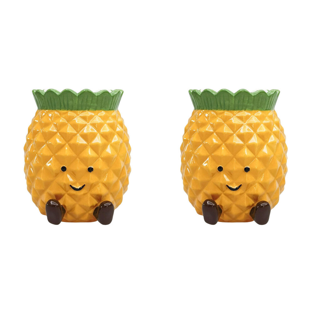 2PK Urban Ceramic Penny Pineapple Friends Vessel Decorative Vase 14x12cm Yellow