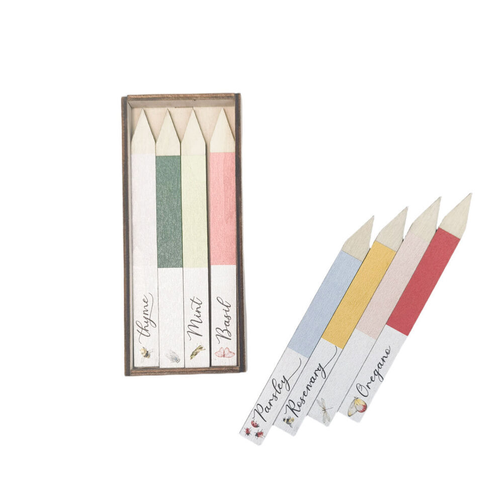 3x 8pc Urban Wooden Plant Markers Signs Gift Box 12cm Multicoloured