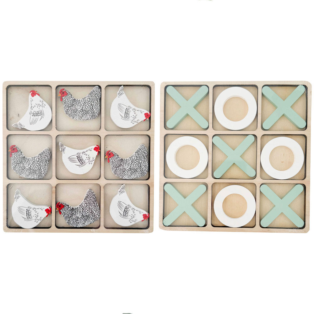 2pc Urban Classic and Chicken Tic Tac Toe Wooden Board Game Set 17cm