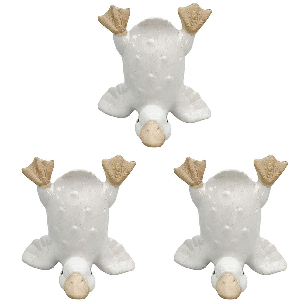 3PK Urban Ceramic Quirky Ducks Decorative Ornament 10cm White Assorted