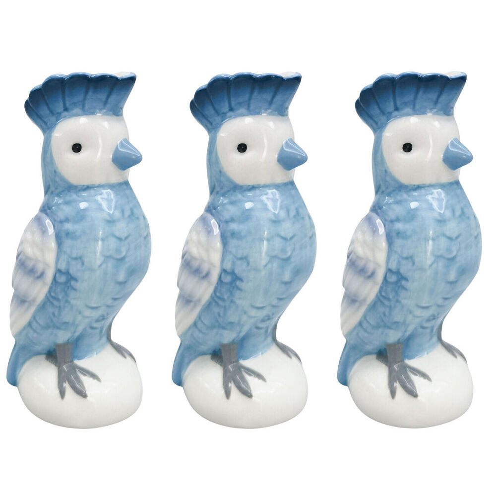 3PK Urban Ceramic Perdy Parrot Bud Home Decor Flower Vase 13x7cm Blue
