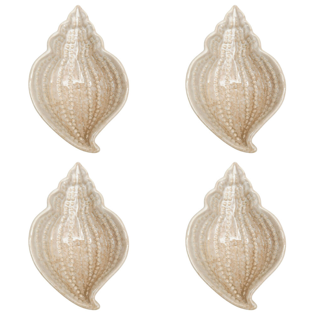 4PK Urban Ceramic Reef Shell Trinket Storage Tray Dish 14x2cm Bisque