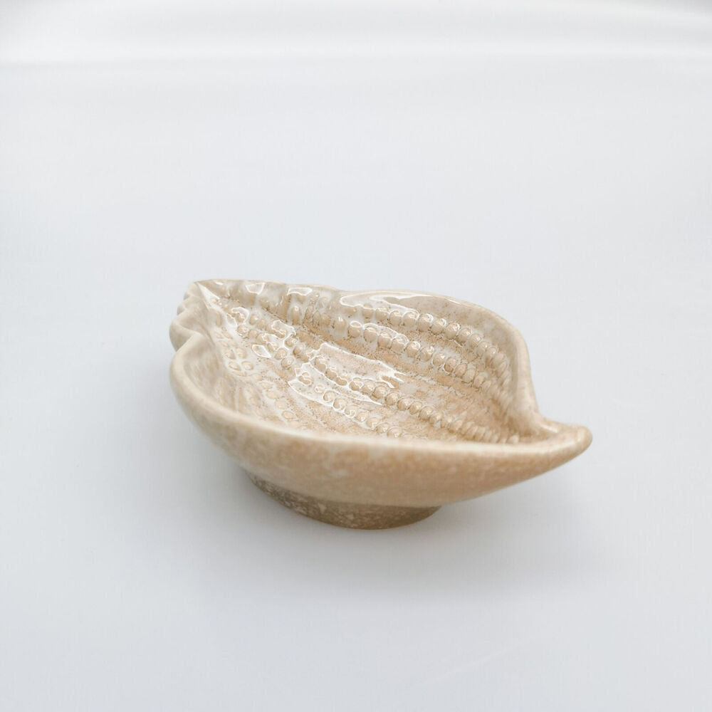 4PK Urban Ceramic Reef Shell Trinket Storage Tray Dish 14x2cm Bisque