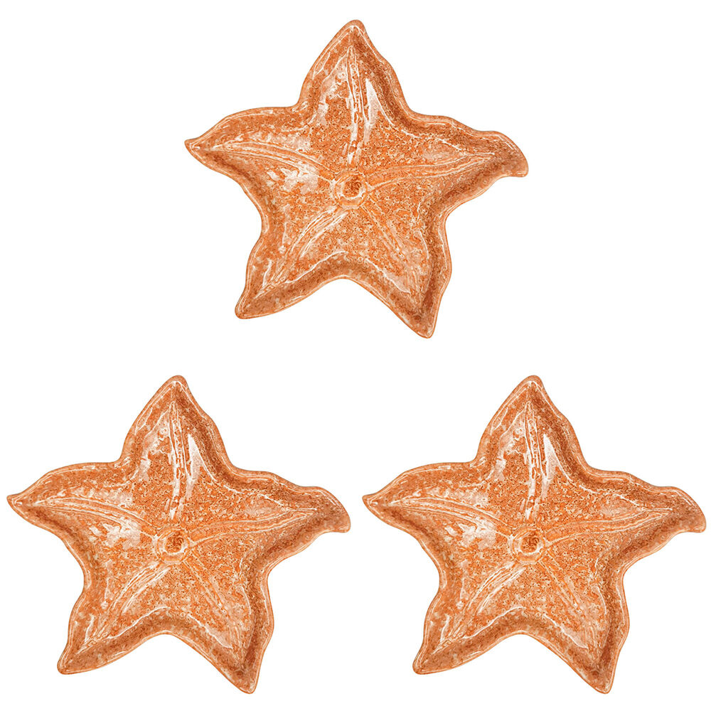 3PK Urban Ceramic Reef Star Fish Trinket Storage Tray Dish 2x16cm Orange