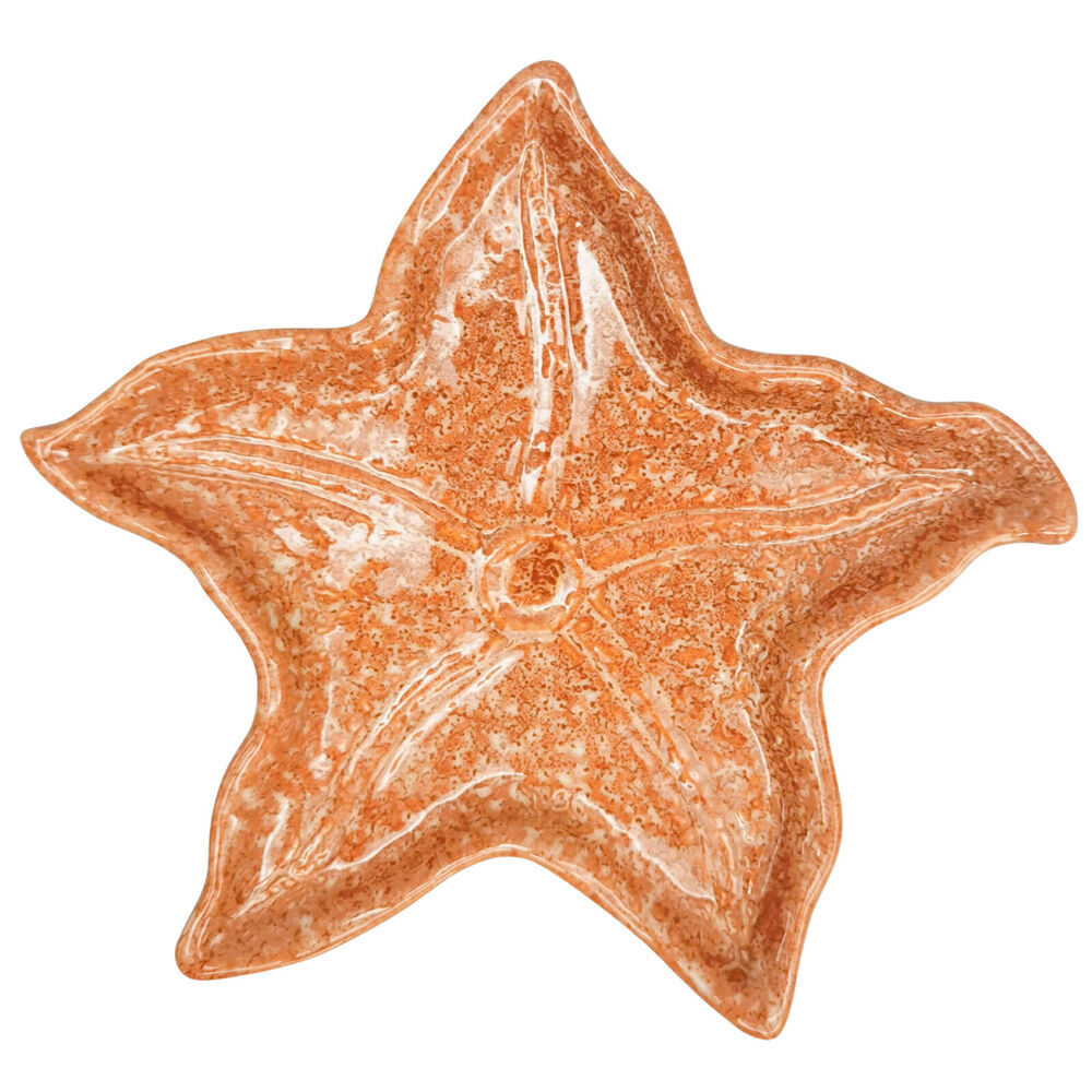 3PK Urban Ceramic Reef Star Fish Trinket Storage Tray Dish 2x16cm Orange