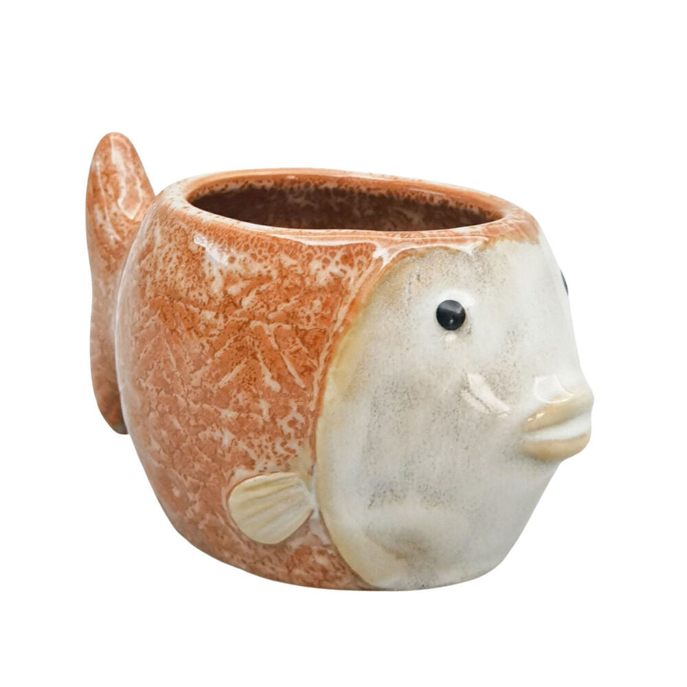 3PK Urban Ceramic Reef Fish Outdoor Garden Planter Pot 7x13cm Orange