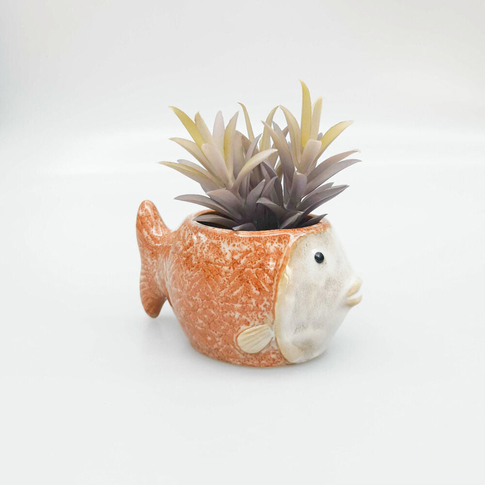 3PK Urban Ceramic Reef Fish Outdoor Garden Planter Pot 7x13cm Orange