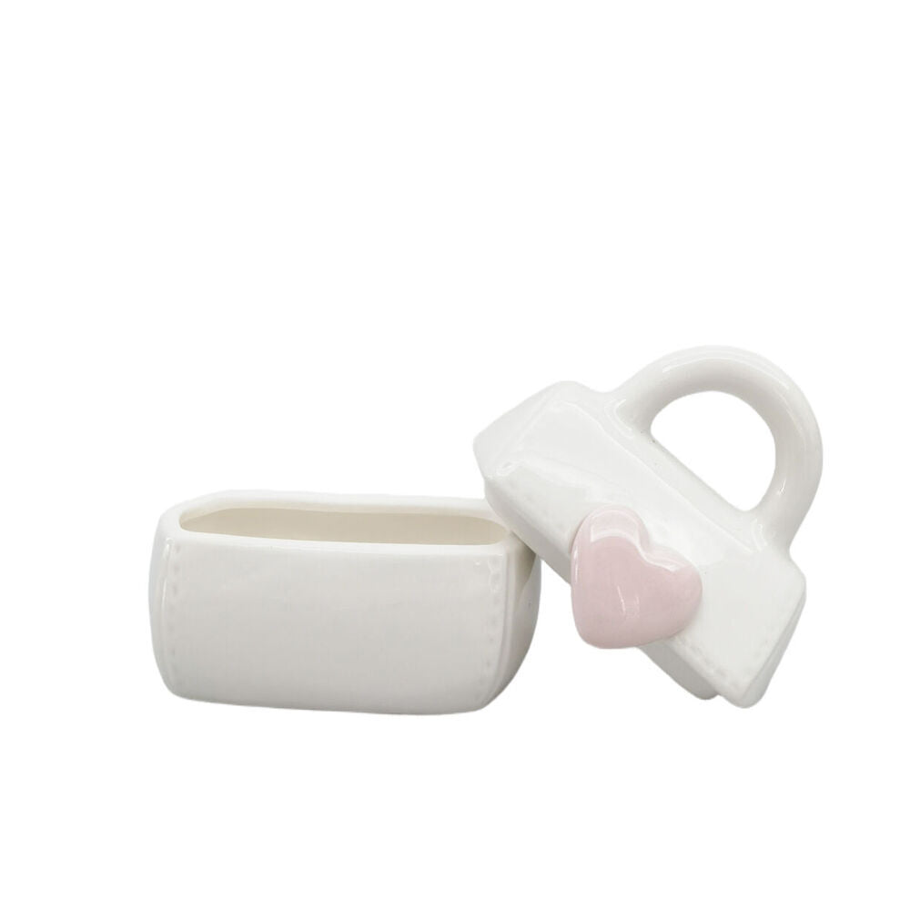 3PK Urban Ceramic Handbag with Heart Trinket Box 6x10cm Pink/White