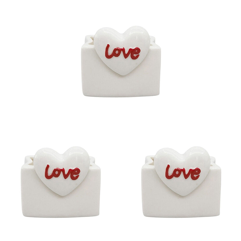 3PK Urban Ceramic Love Heart Vessel Home Decor Vase 7x8cm Red/White