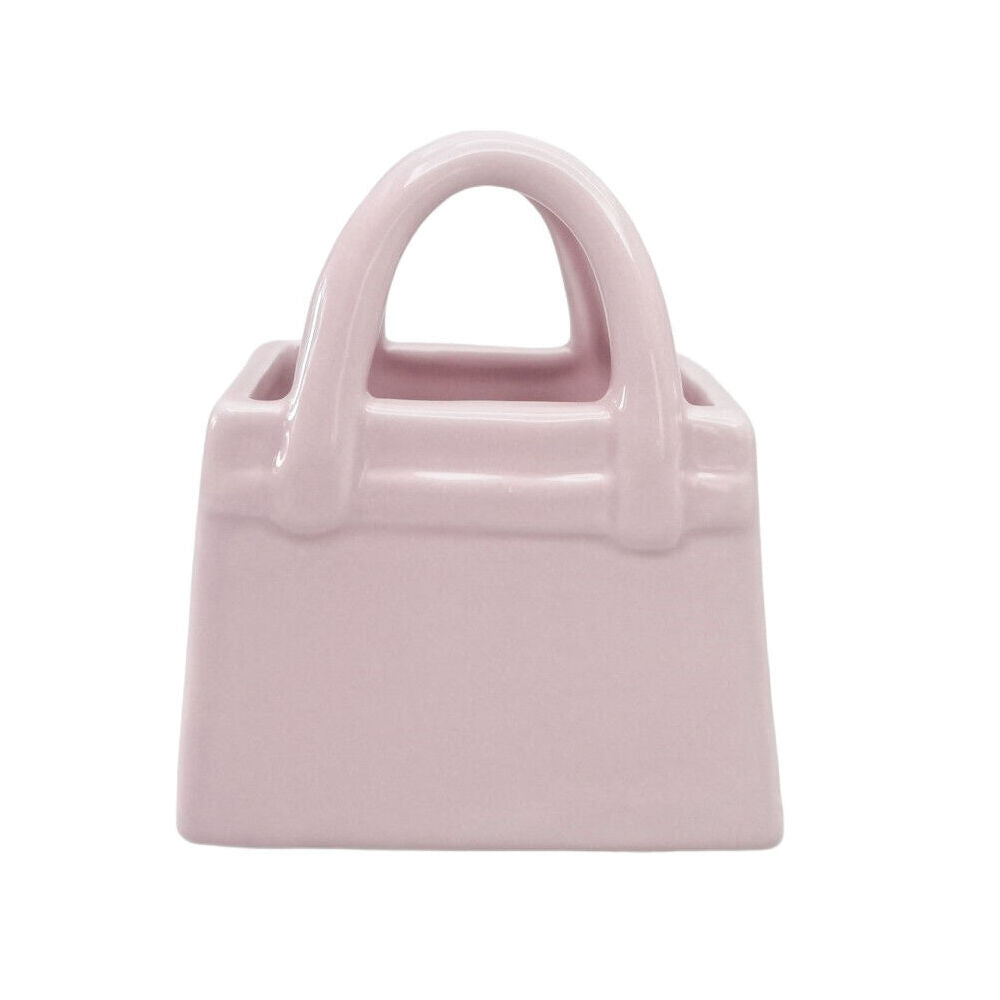 3PK Urban Ceramic Bow Handbag Vessel Home Decor Vase 12x10cm Pink