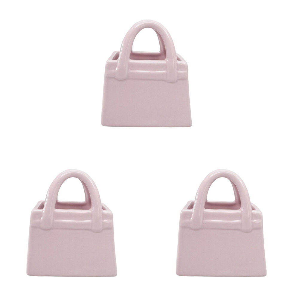 3PK Urban Ceramic Bow Handbag Vessel Home Decor Vase 12x10cm Pink