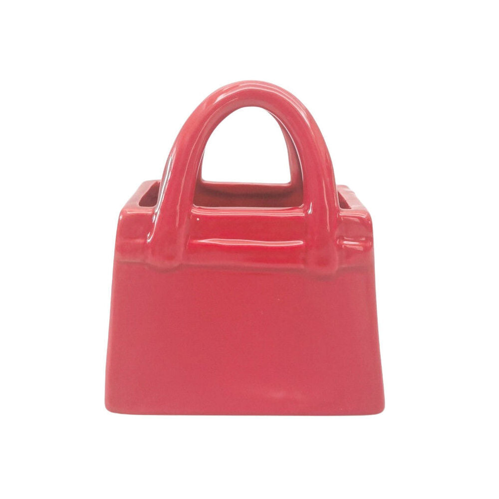 3PK Urban Ceramic Bow Handbag Vessel Home Decor Vase 12x10cm Red