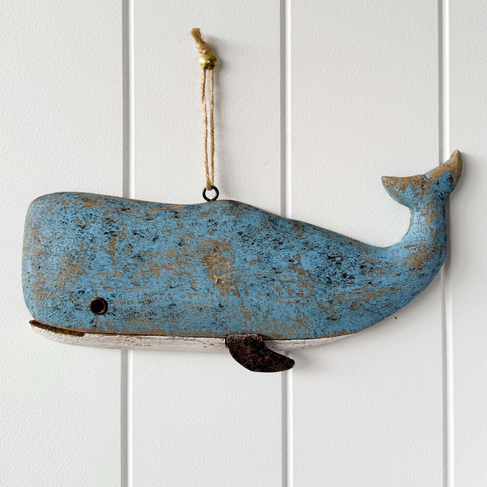 Urban Wooden Drift Whale Hanging Decoration Ornament 13x28cm Blue