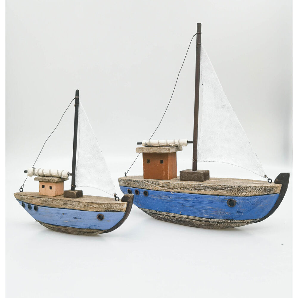 Urban Wooden Drift Boat Table Decorative Ornament 21x19cm Blue/Natural