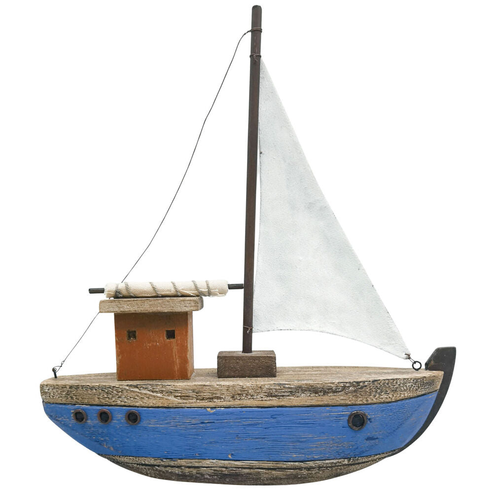 Urban Wooden Drift Boat Table Decorative Ornament 31x28cm Blue/Natural