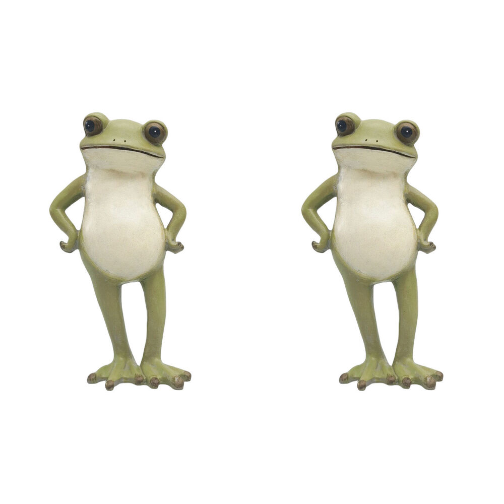 2PK Urban Standing Frog Resin Decorative Ornament Statue 21x11cm Green