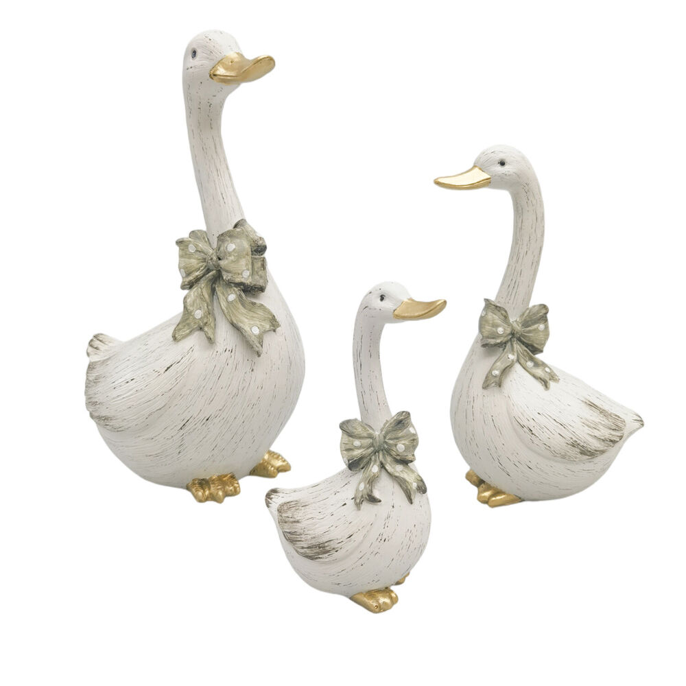 Urban Goose w/ Bow Resin Decorative Ornament Large 29x19cm White