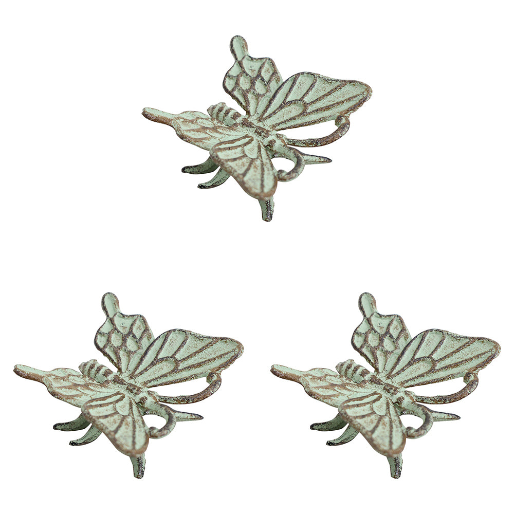 3PK LVD Antique 9cm Cast Iron Sitting Butterfly Ornament Decor - Green