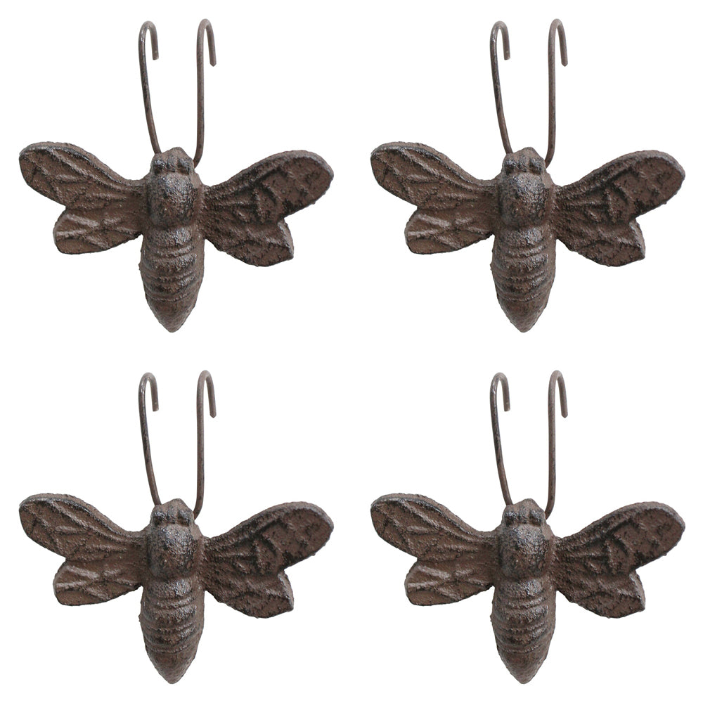 4PK LVD Rustic Cast Iron 9.5cm Pot Hanger Bee Ornament - Brown