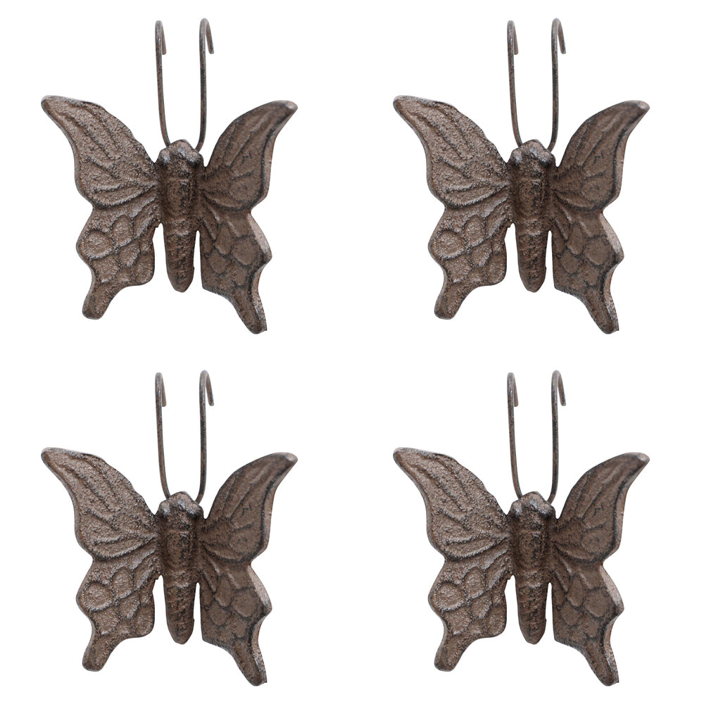 4PK LVD Rustic Cast Iron 9.5cm Pot Hanger Butterfly Ornament - Brown