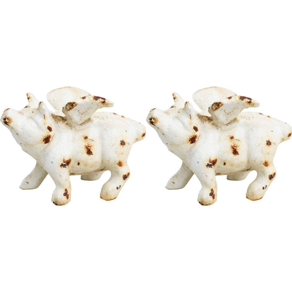 2PK LVD Cast Iron Flying Pig Wilma Home/Garden Decor 9.5x6.5cm - White