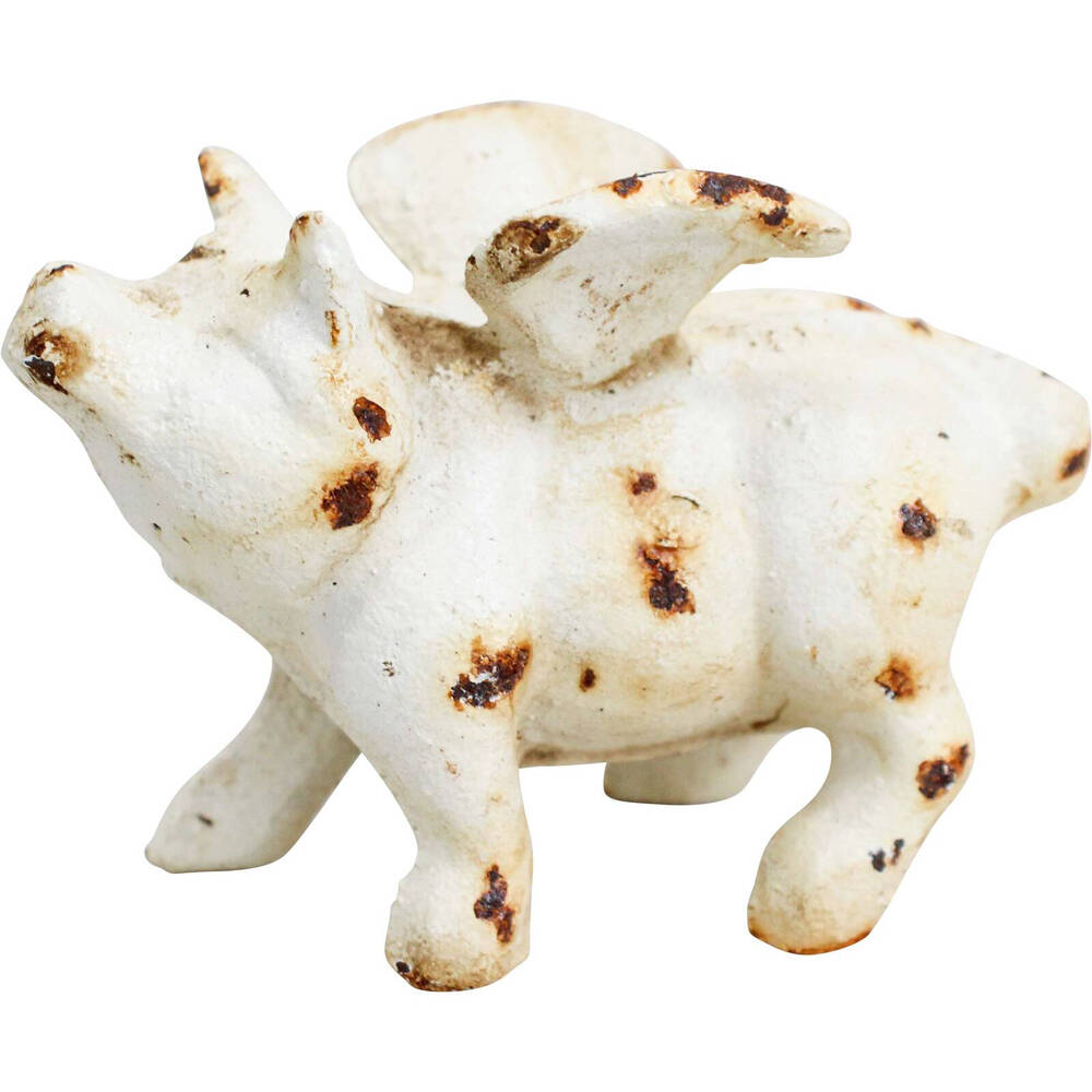 2PK LVD Cast Iron Flying Pig Wilma Home/Garden Decor 9.5x6.5cm - White
