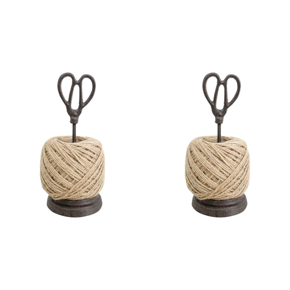 2PK LVD Cast Iron String Holder W Scissors 9x19.5cm - Brown
