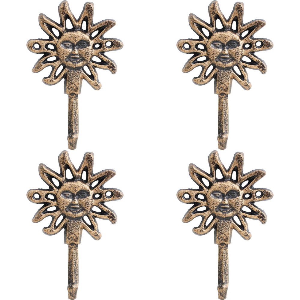 4PK LVD Cast Iron Wall Hook Home Decor 11x16cm - Celestial Sun