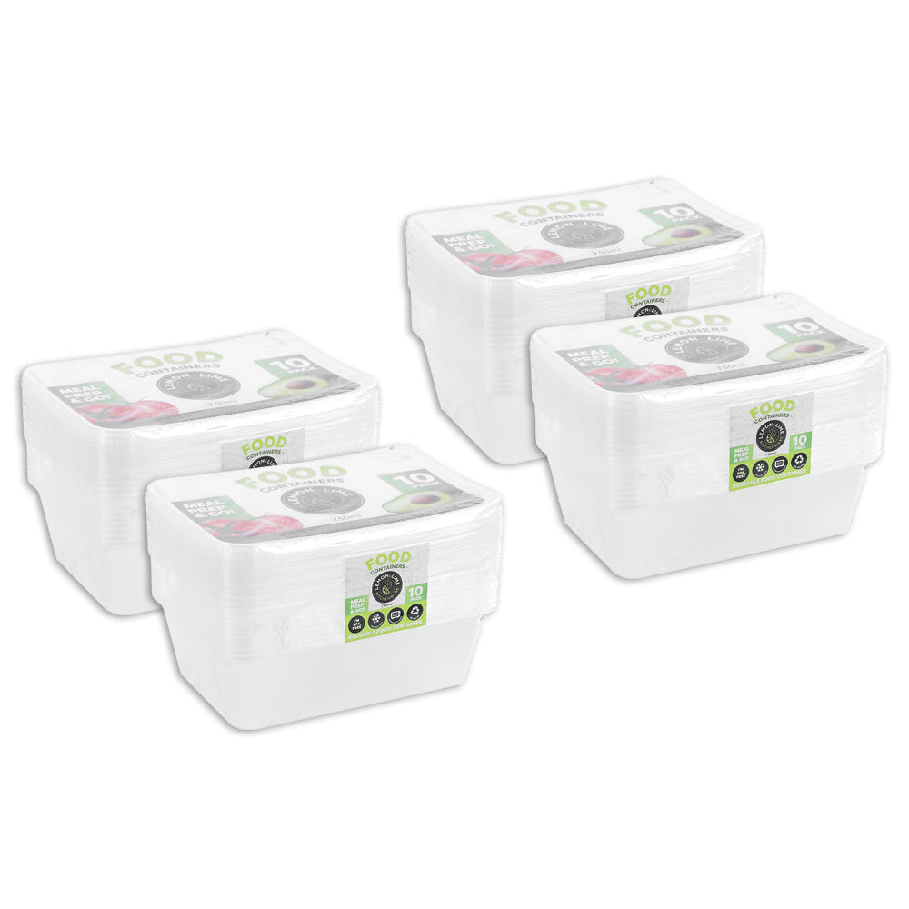 4x 10pc Lemon & Lime Reusable Food Container Rectangular 750ml