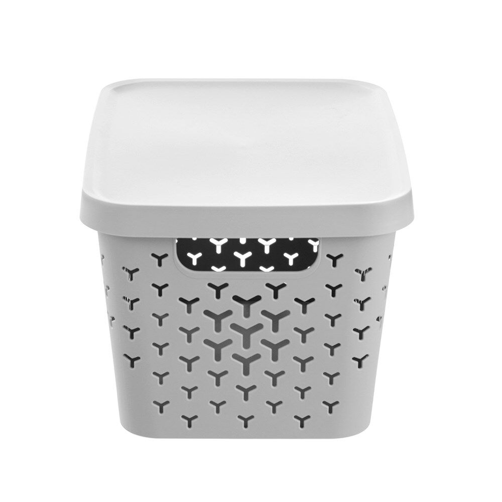 6PK Boxsweden Star Basket Lidded Versatile Rectangular 16L 36x27x22cm Grey