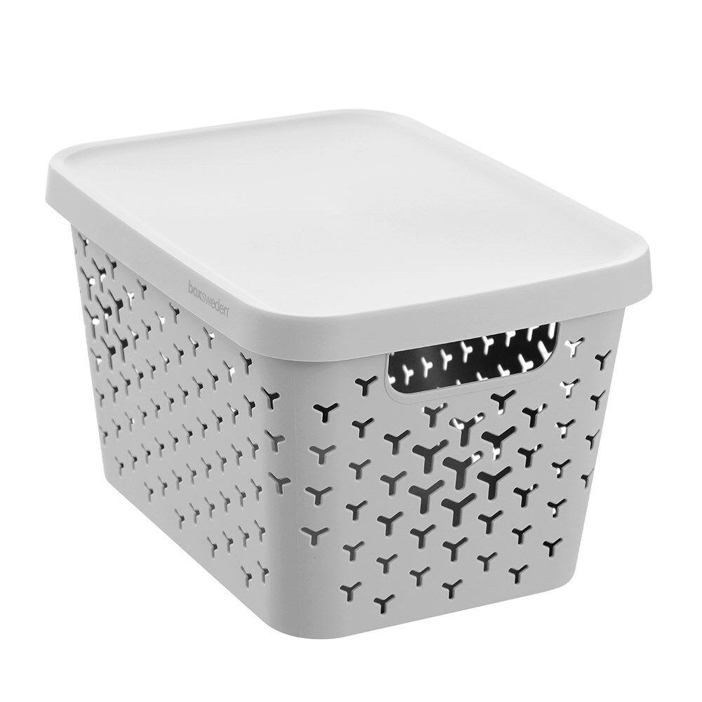 6PK Boxsweden Star Basket Lidded Versatile Rectangular 16L 36x27x22cm Grey