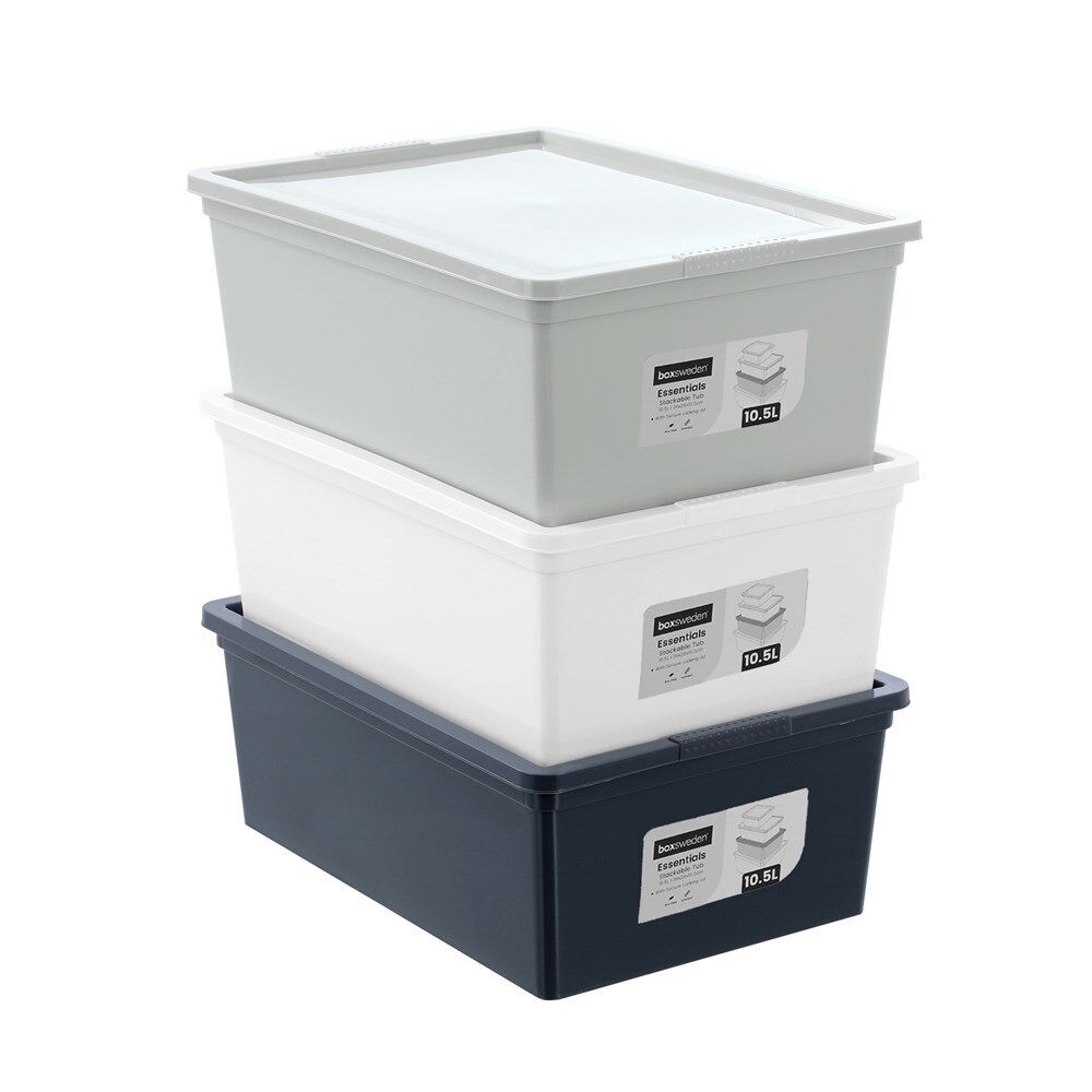 6PK Boxsweden Essentials Storage Organiser Stackable Tub/Box 10.5L/36x26cm Assorted