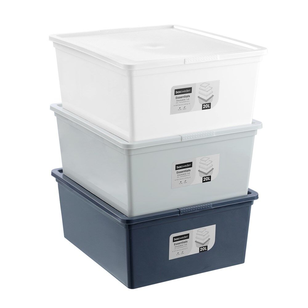 6PK Boxsweden Essentials Stackable Organiser Tub 20L 39.5x34x16.5cm Assorted