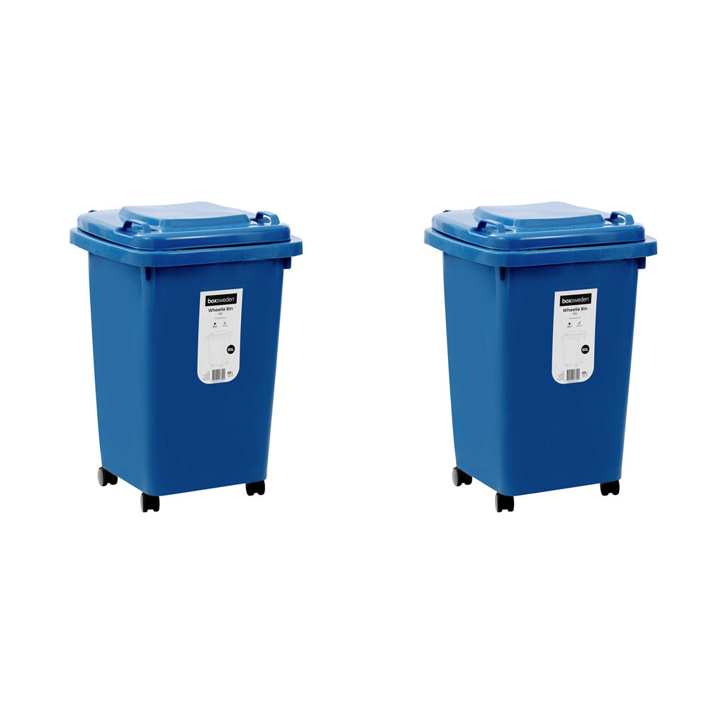 2PK Boxsweden 60L/46cm Wheelie Bin Trash Container - Assorted