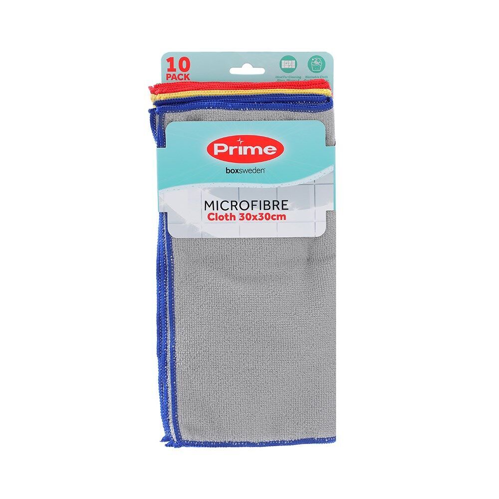 12PK 10pc Boxsweden Prime Microfibre Reusable Cleaning Cloths 30x30cm Assorted