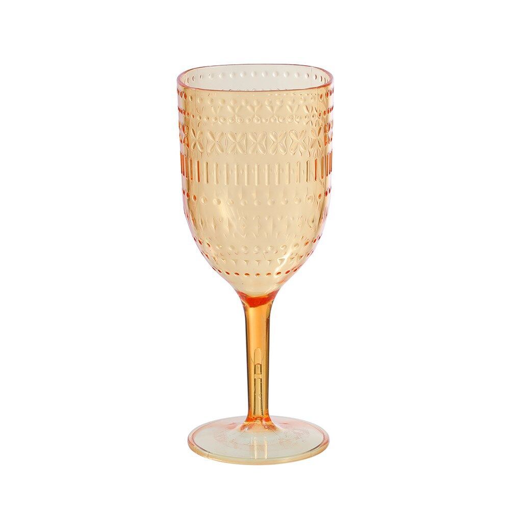 24PK Lemon & Lime Moroccan Deco Plastic Wine Goblet 400ml Amber/Green/Pink Assorted