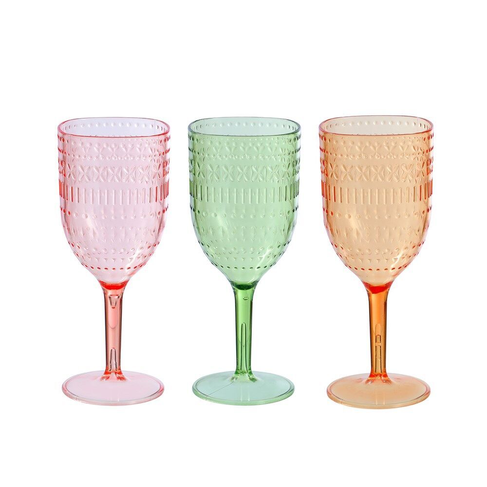 24PK Lemon & Lime Moroccan Deco Plastic Wine Goblet 400ml Amber/Green/Pink Assorted