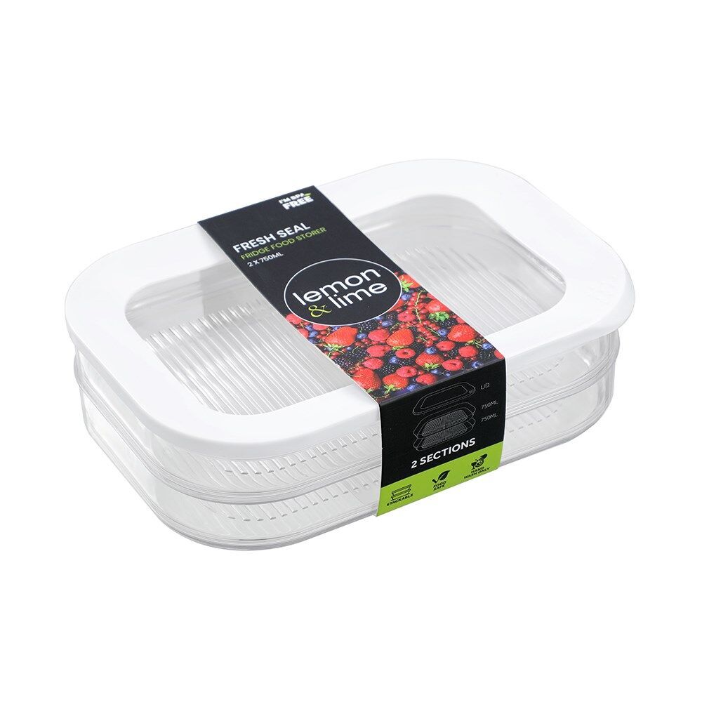 6PK Lemon & Lime Fresh Seal 2 Section Fridge Food Storer 2x750ml