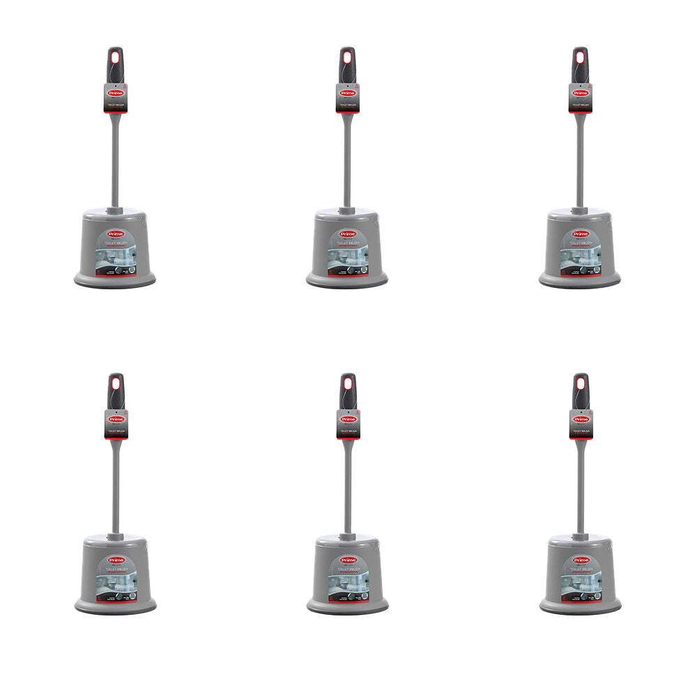 6PK Boxsweden Prime Toilet Cleaning Brush w/ Soft Grip and Holder 39cm Grey