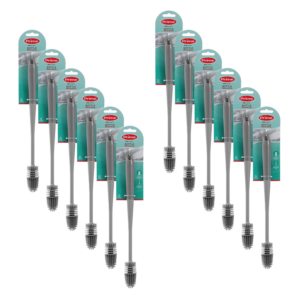 12PK Boxsweden Prime Kitchen Essentials Silicone Cleaning Bottle Brush Grey