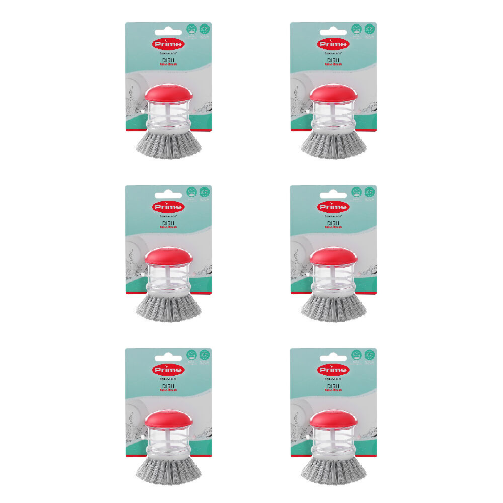 6PK Boxsweden Prime Essentials Built-in-Soap Dispenser Palm Dish Brush Assorted